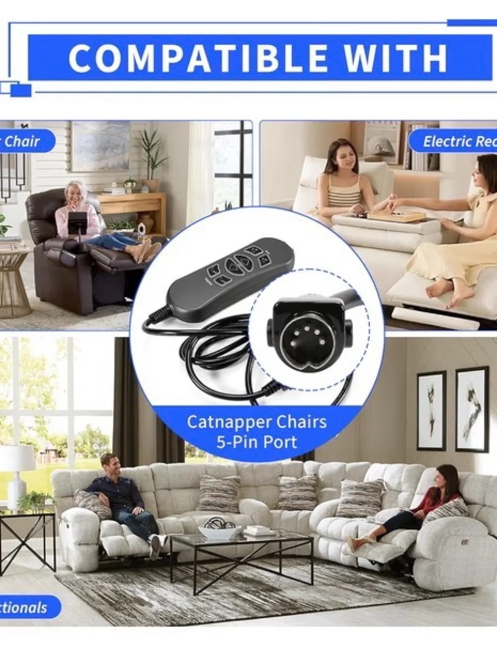 Universal Lift Chair Hand Control Remote with Cable for Catnapper 5 prong